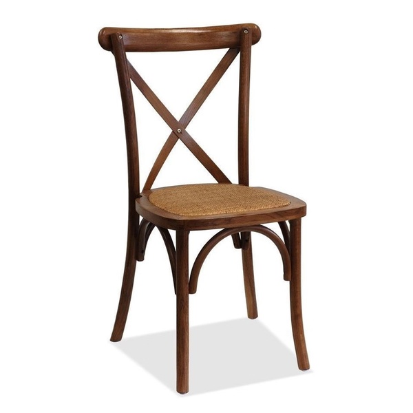 wooden cross back chair with rattan seat