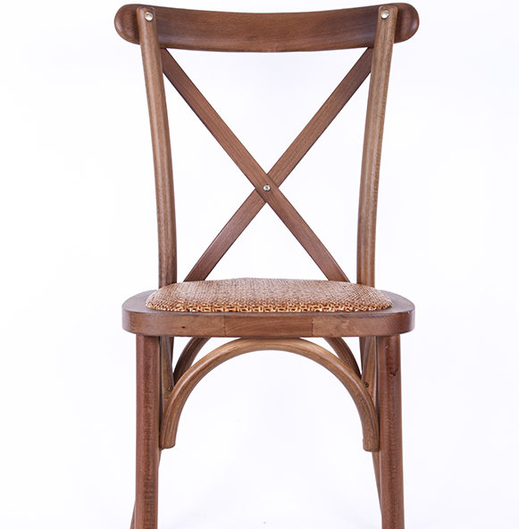 wooden cross back chair with rattan seat