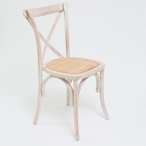 Limewash Wooden Cross Back Chair with Rattan Seat