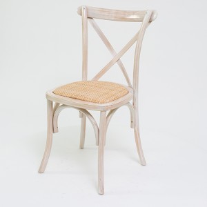 Limewash Wooden Cross Back Chair with Rattan Seat