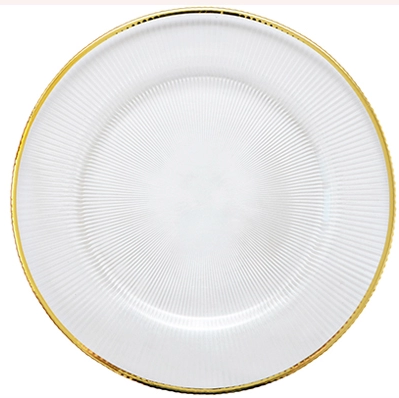Clear gold rim glass charger plates 